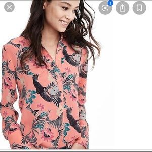 Banana Republic neon pink pullover birds blouse S